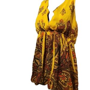 One World Live & Let Live Yellow & Brown Paisley Low-cut Sleeveless Lined Tank